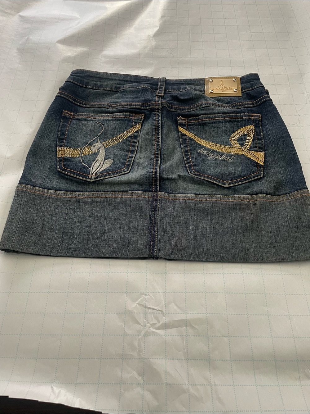 Baby Phat Dark Blue Denim Jacket and Skirt Set with Yellow Flamingo Detail - Picture 5 of 5